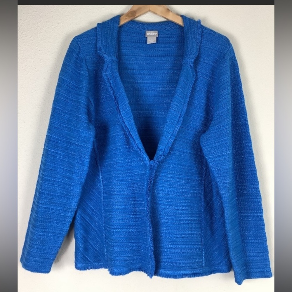 Chico's Bright Blue Open-Front Textured Jacket